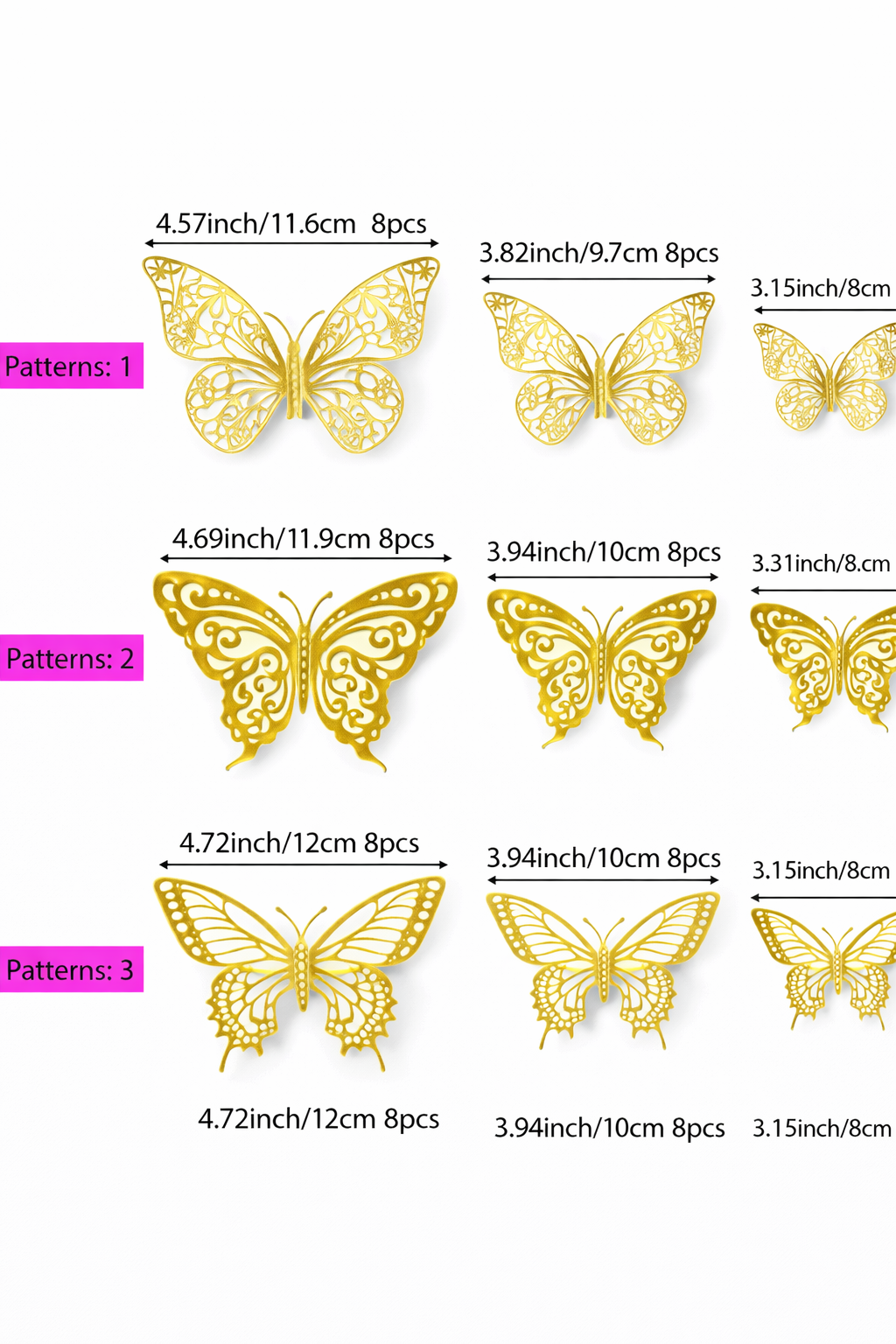 3D Butterfly Cake Decoration - 12 Count