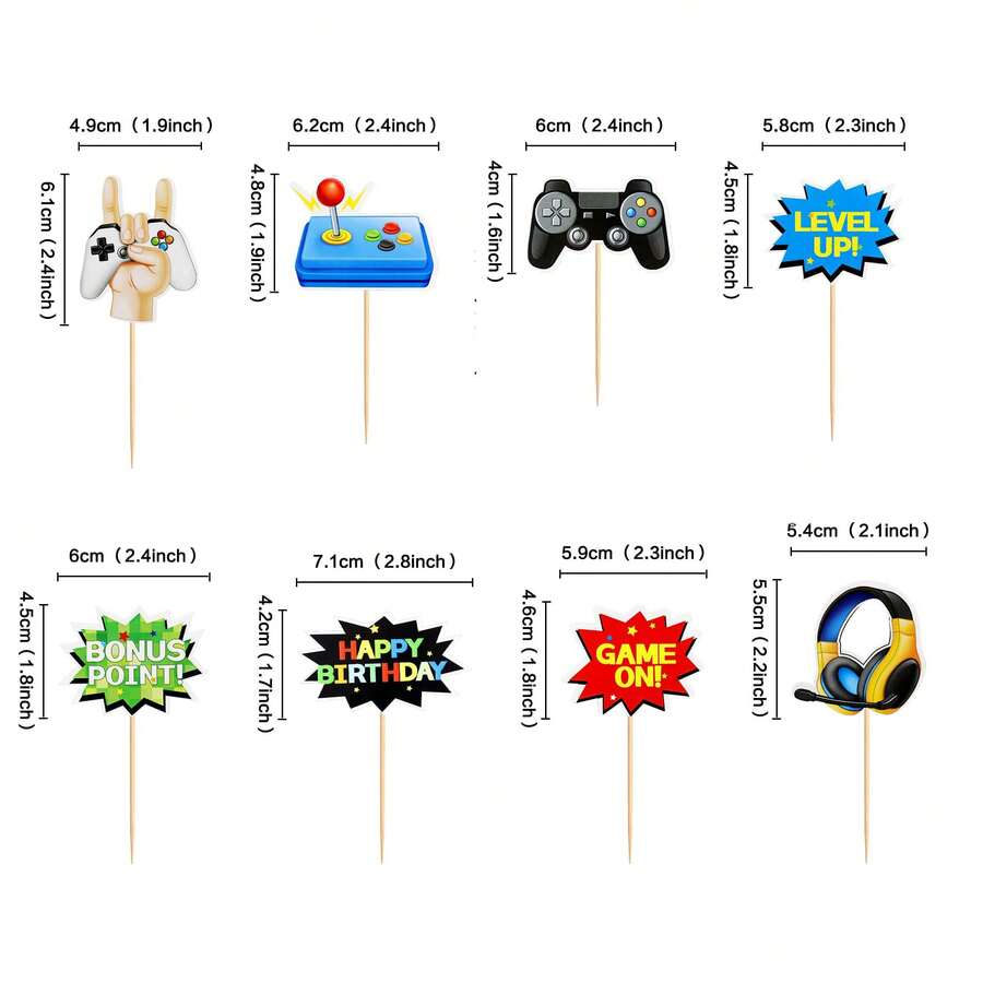 Video Game Cupcake Toppers - 8 Pieces