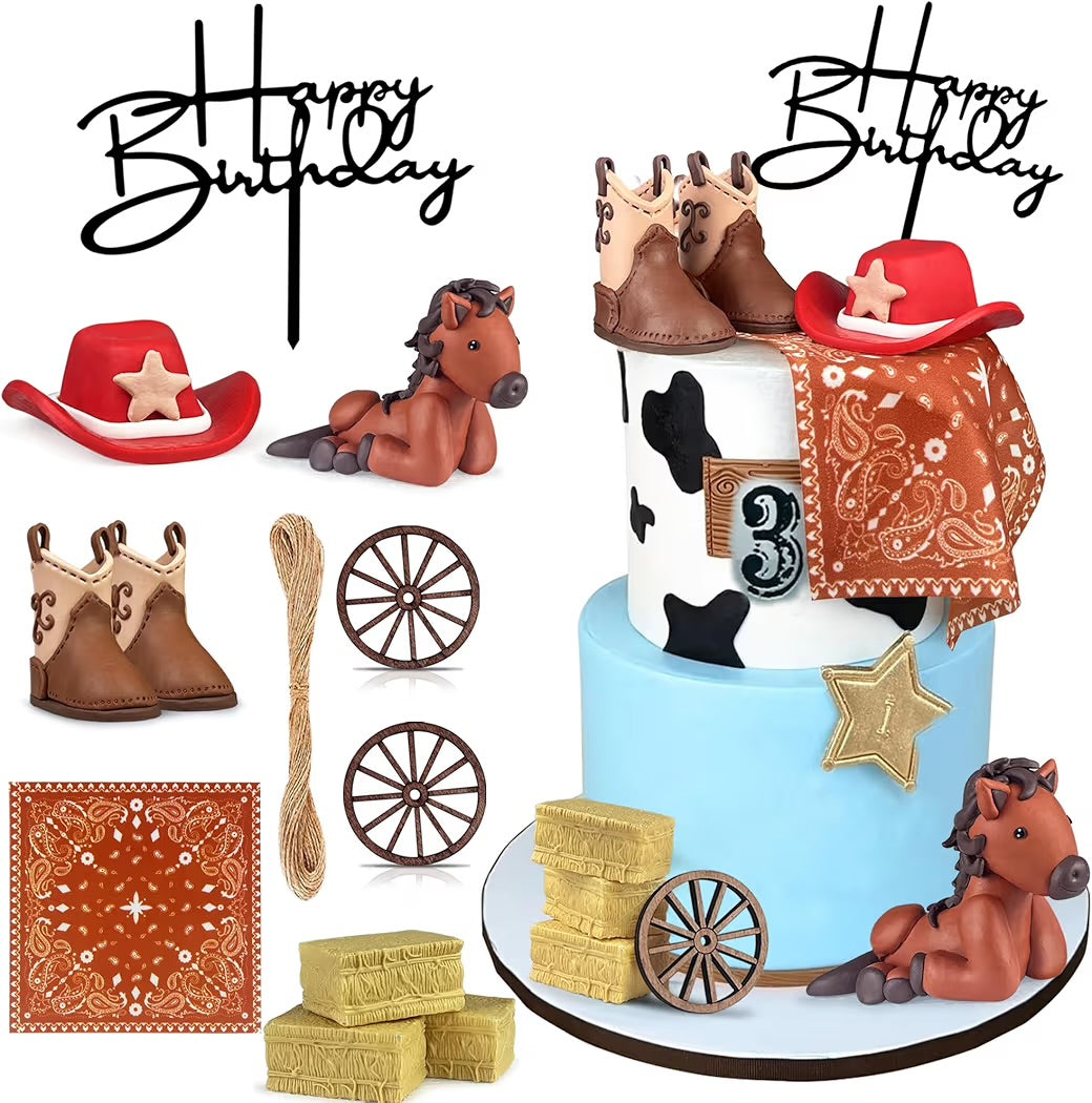 Cowboy Cake Topper Set - 12 Pieces