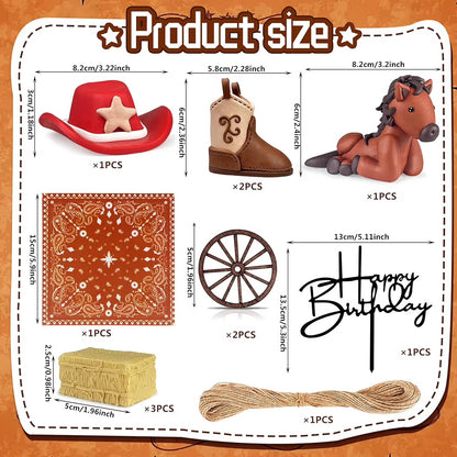 Cowboy Cake Topper Set - 12 Pieces