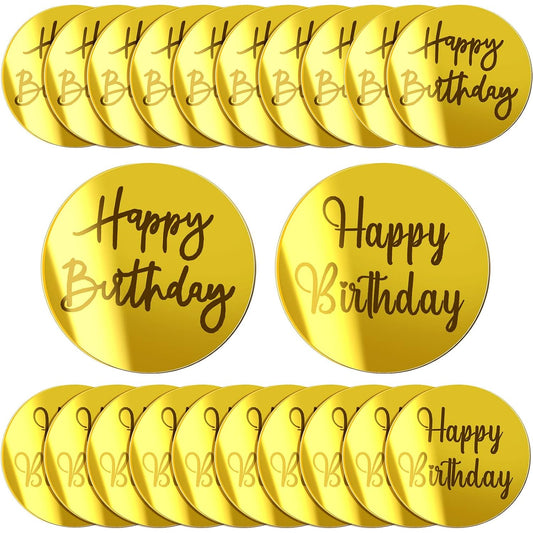 Round Happy Birthday Acrylic Toppers - 5 Pack