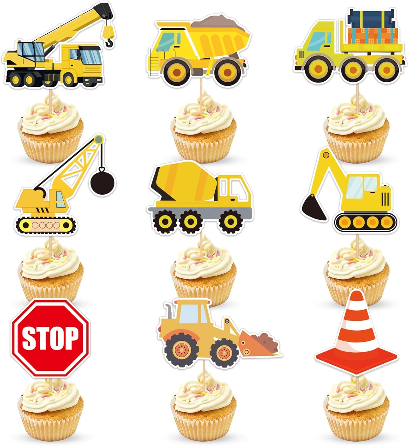 Construction Cupcake Toppers - 12 Pieces