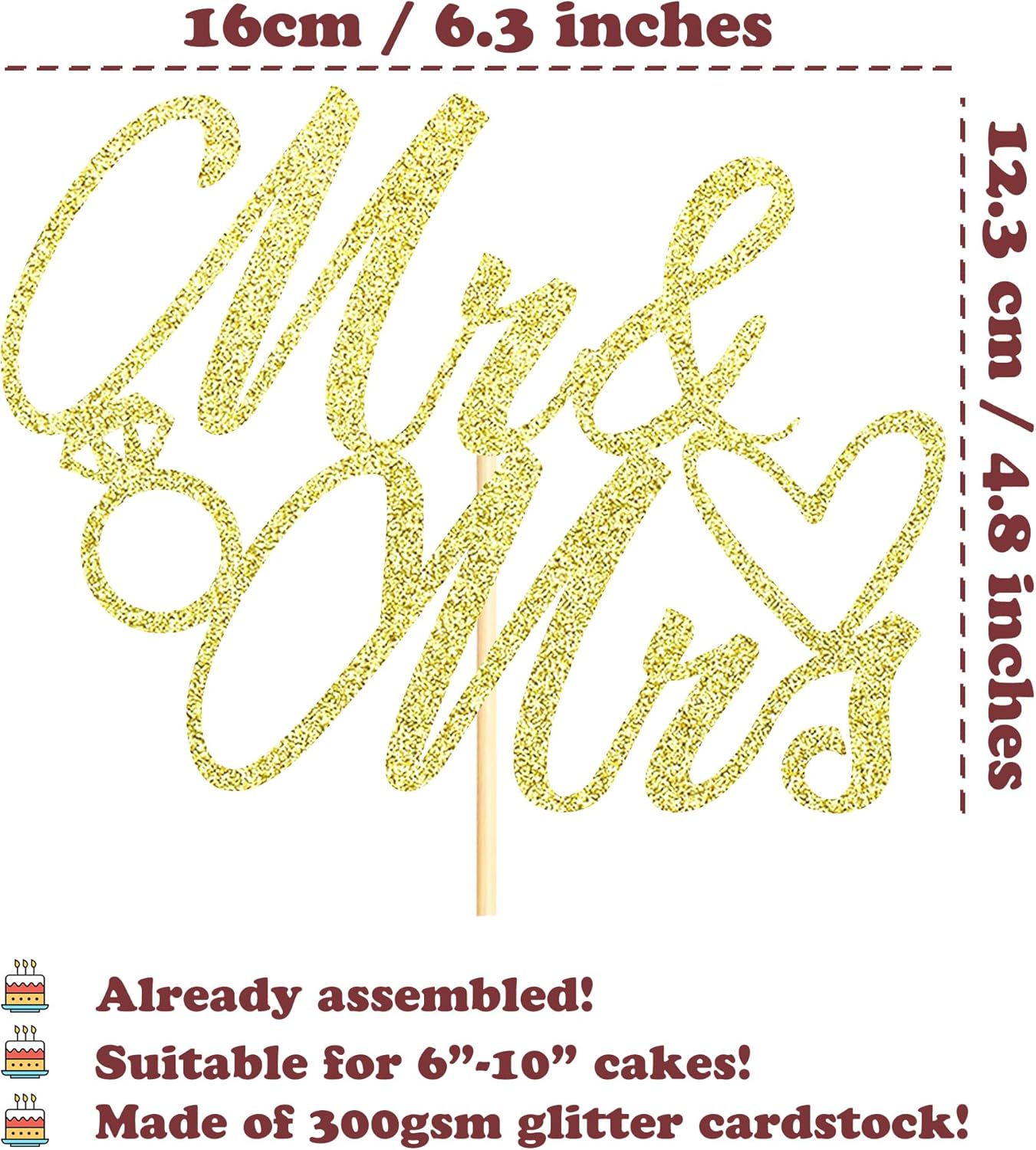Mr to Mrs Gold Paper Cake Topper
