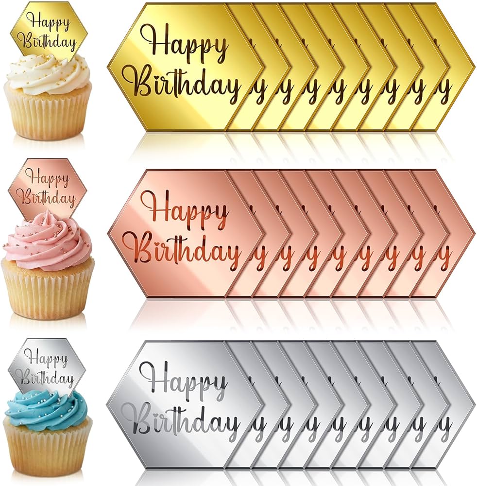 Hexagon Happy Birthday Acrylic Toppers - 5 Pack