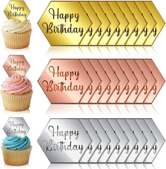 Hexagon Happy Birthday Acrylic Toppers - 5 Pack