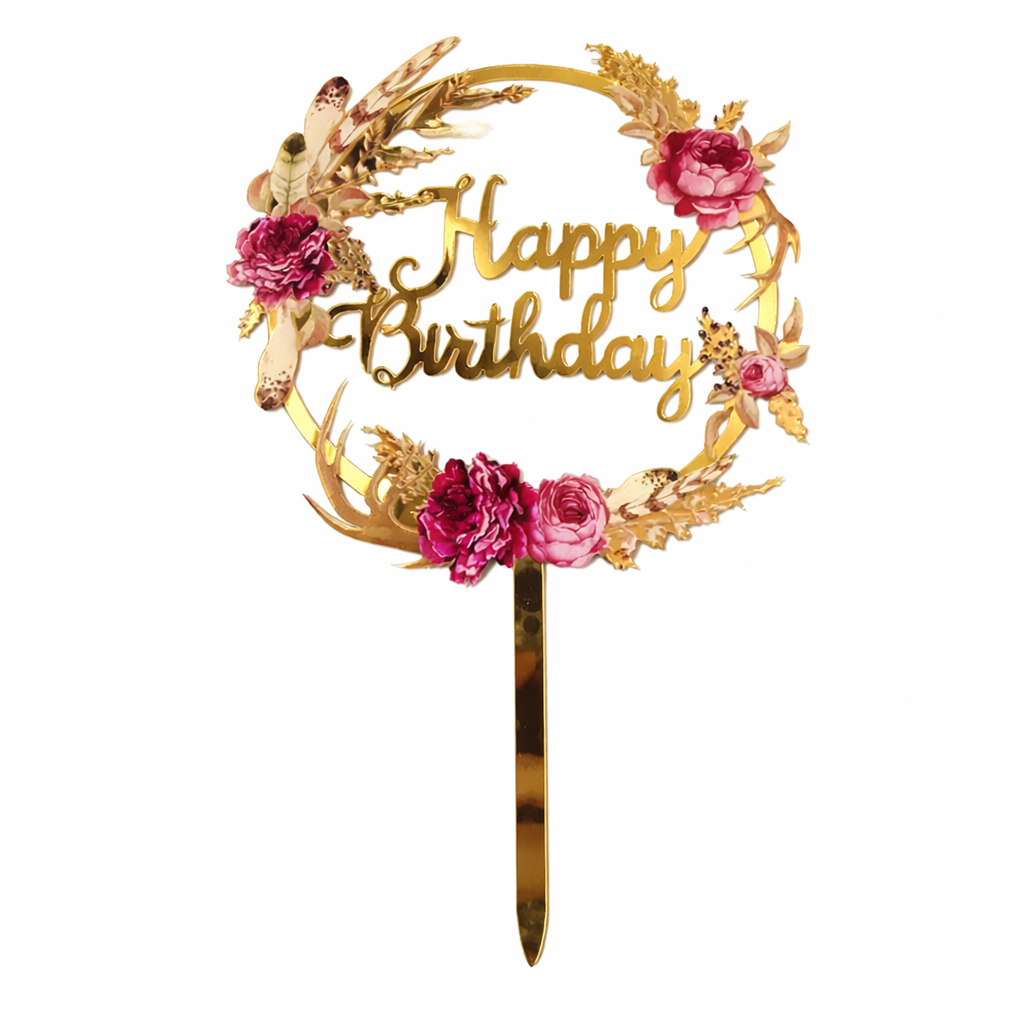 Floral Cake Topper Gold