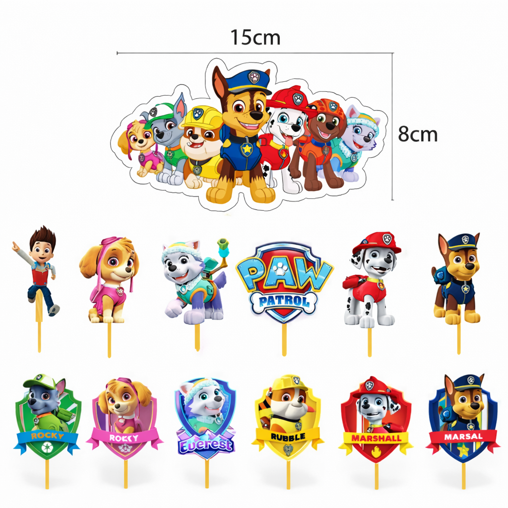 Paw Patrol Cake/Cupcake Toppers - 13 Pieces