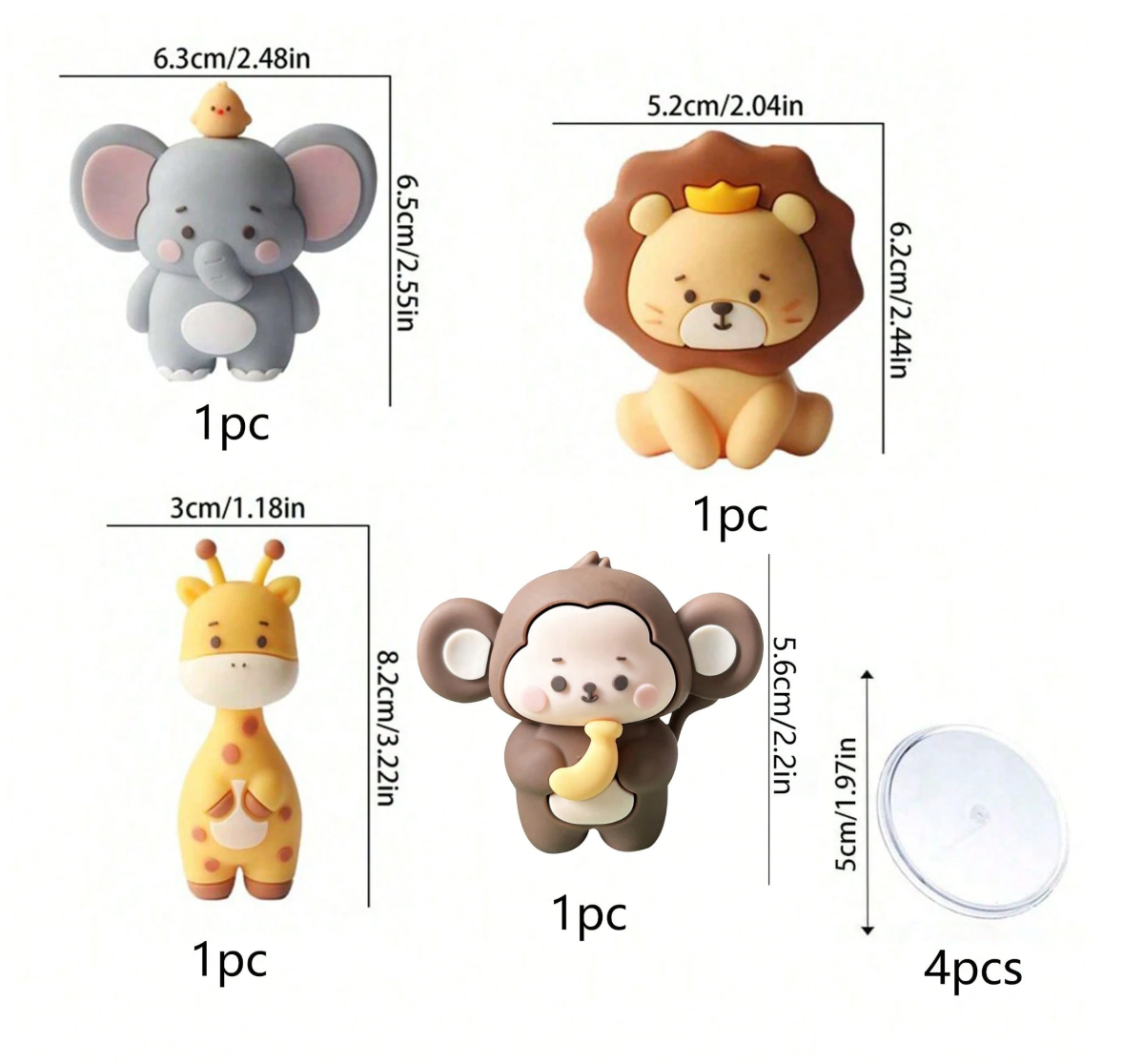 Wild Animal Cake Topper Set - 4 Pieces