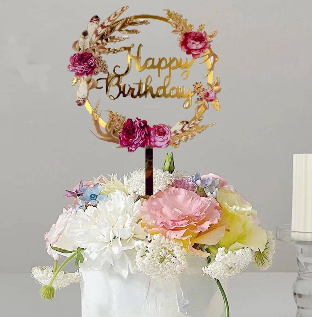 Floral Cake Topper Gold