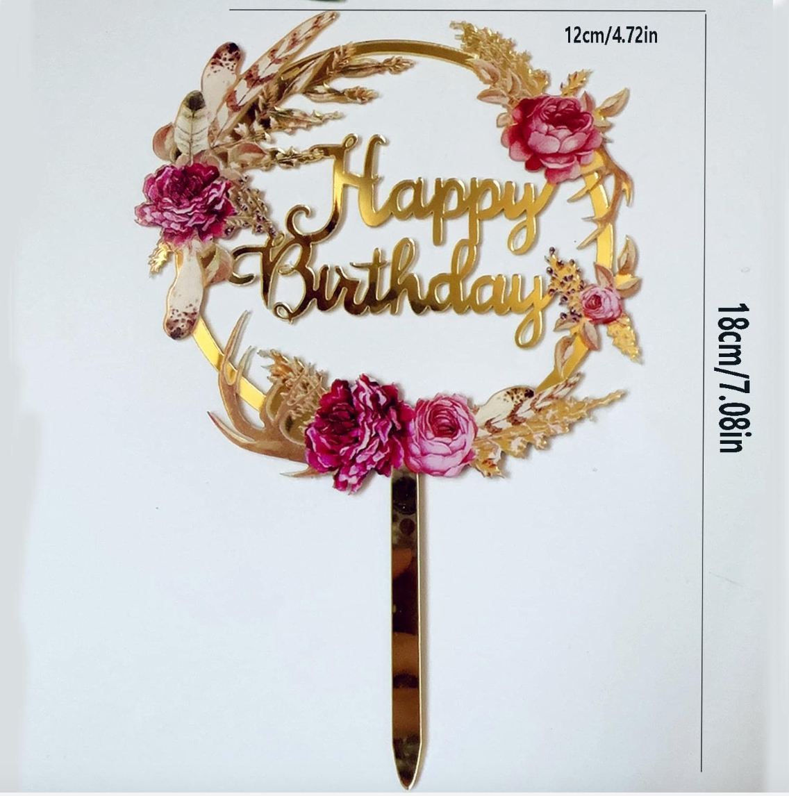 Floral Cake Topper Gold