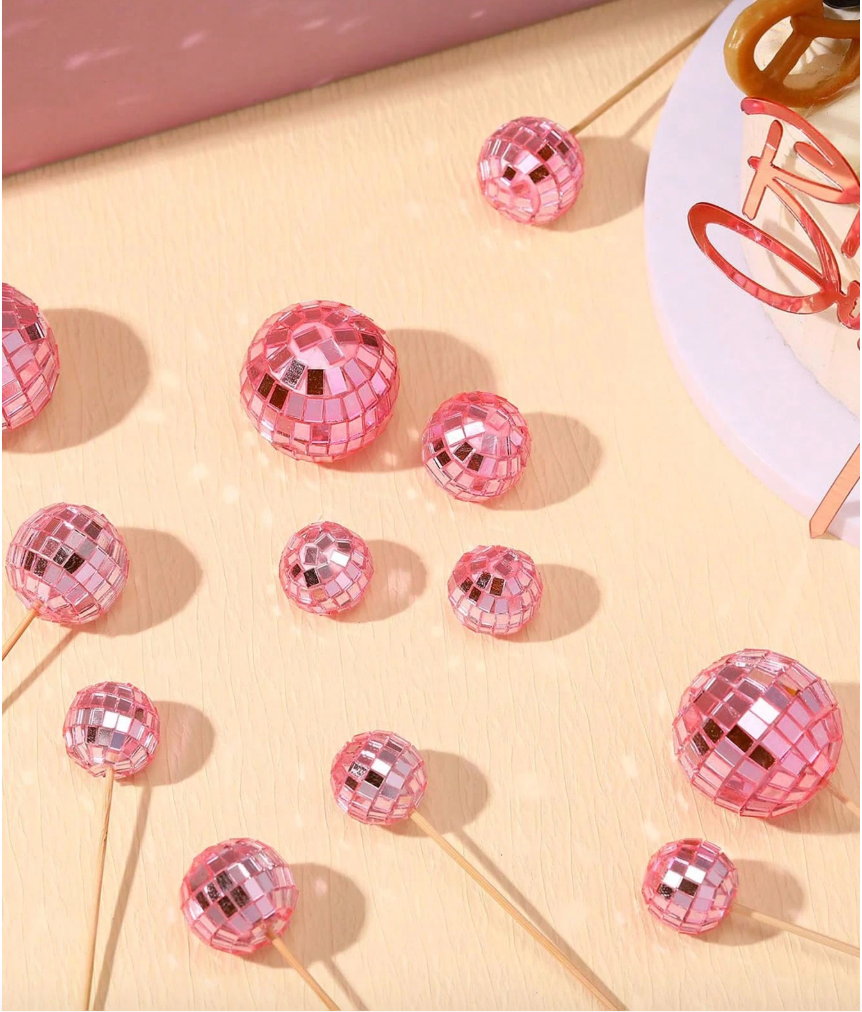 Disco Ball Cupcake Toppers - 12 Pieces