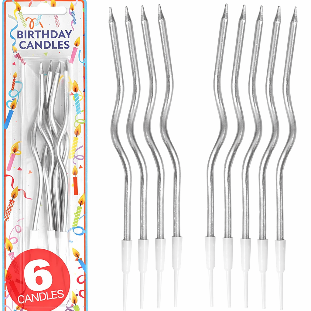 Wavy Silver Candles - 6 Pack