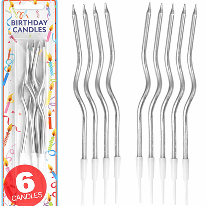 Wavy Silver Candles - 6 Pack