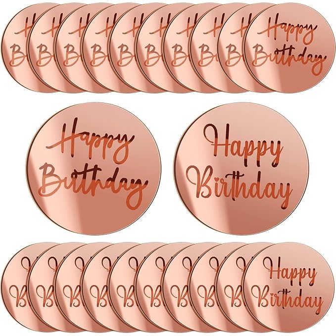 Round Happy Birthday Acrylic Toppers - 5 Pack
