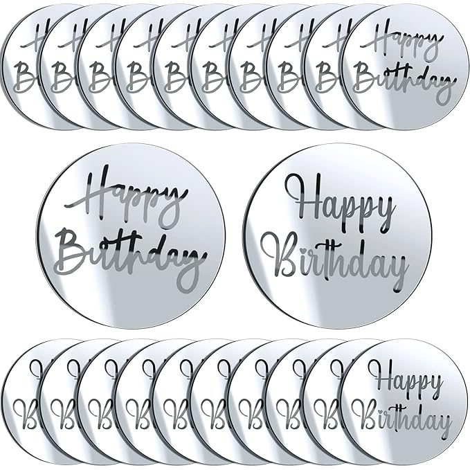 Round Happy Birthday Acrylic Toppers - 5 Pack